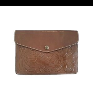 Patricia Nash Brown Floral Embossed Clutch